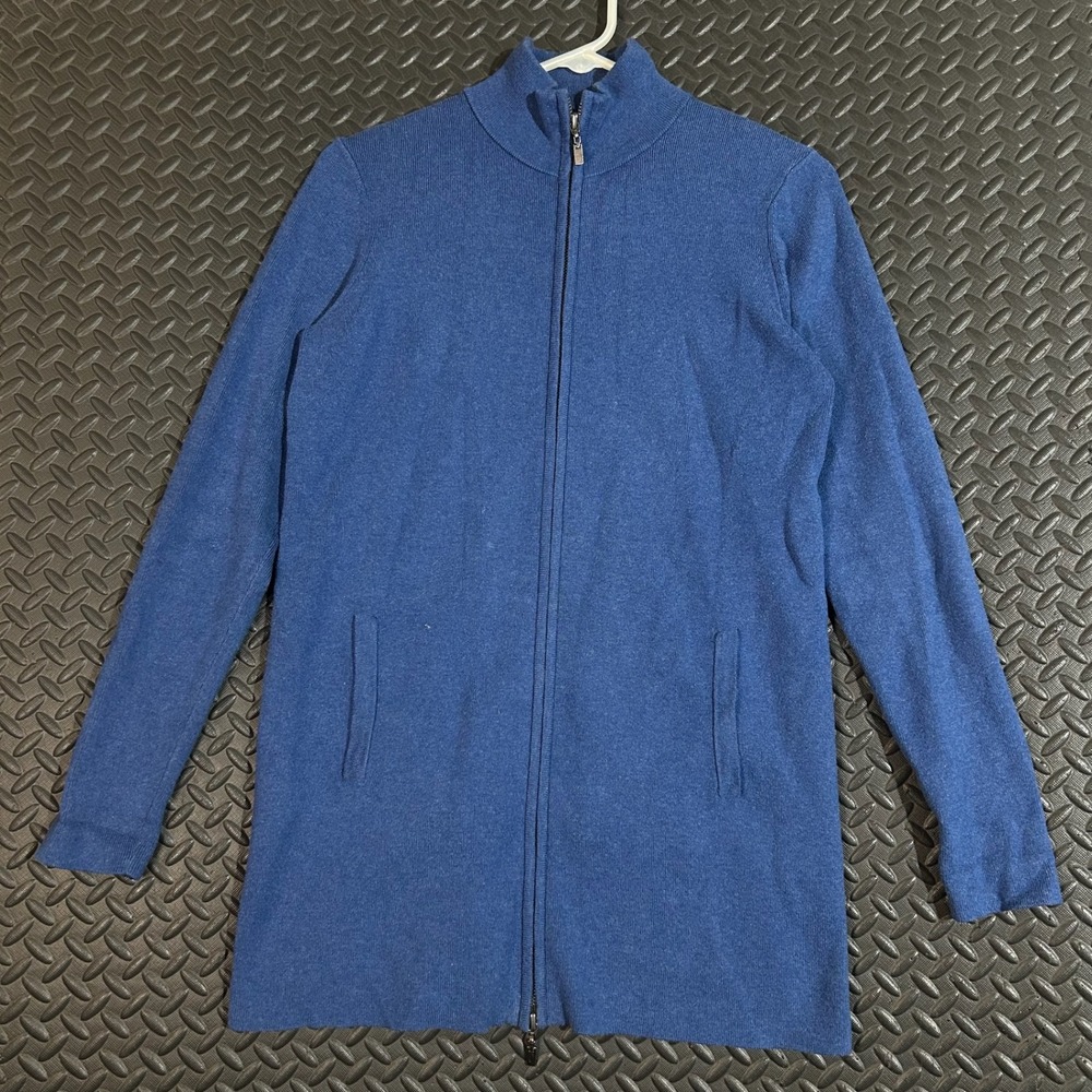 Kinross Blue Long full Zip Cardigan Sweater Womens XS 30 Knit Jacket Soft Luxury